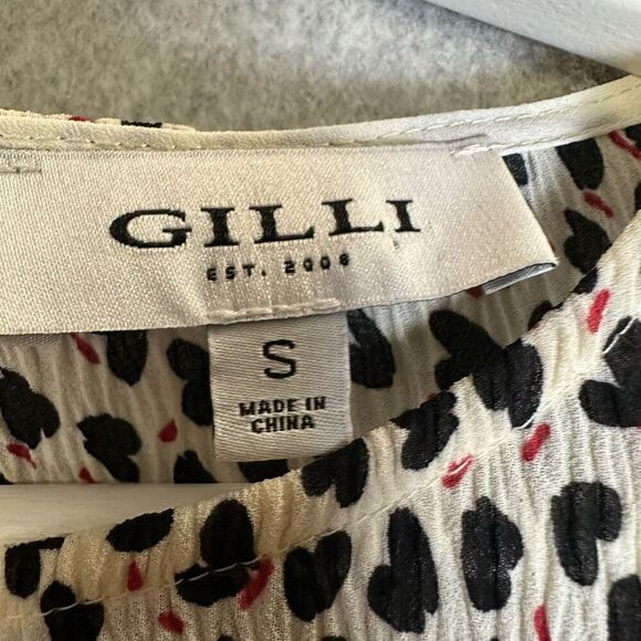 Gilli Womens Size Small Knee Length Dress Cream Red Black Lined Smocked Bodice - Picture 5 of 9